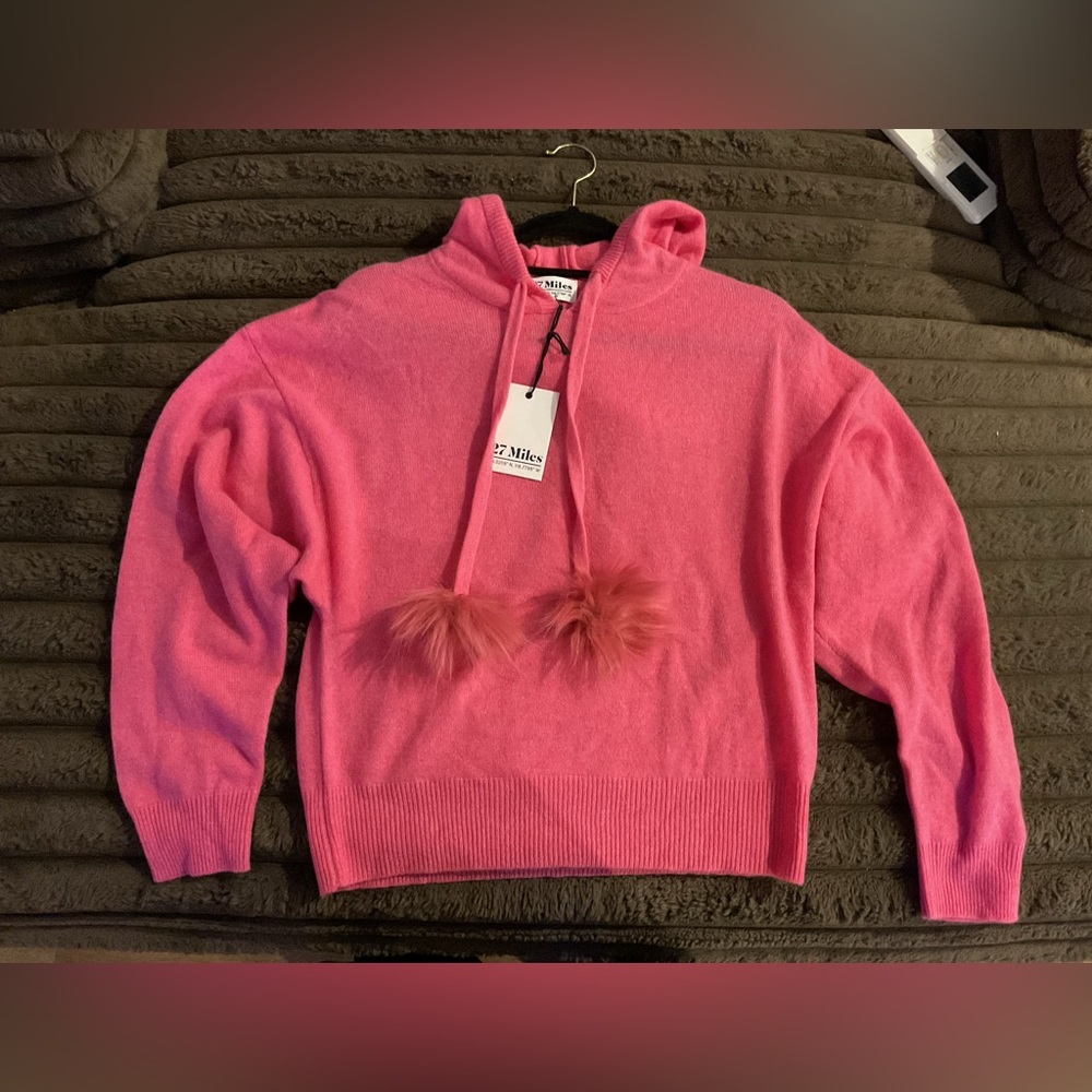 27 Miles Malibu Vibrant Pink Hoodie with Pom Poms